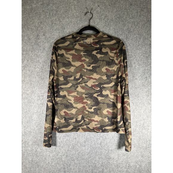 Nina‎ Parker Top Women 1X Green Camo Sheer Mesh Blouse Long Sleeve Stretch - Picture 6 of 7